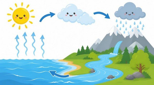 Ficha del ciclo del agua para 4.º de Primaria (con soluciones)