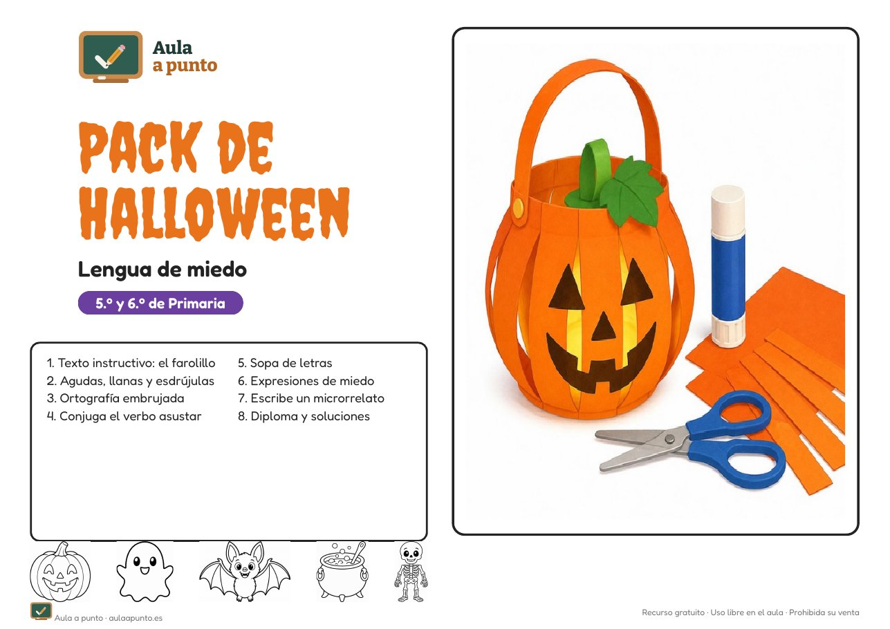 Pack de Halloween de Lengua para 5.º y 6.º de Primaria (gratis, con soluciones)